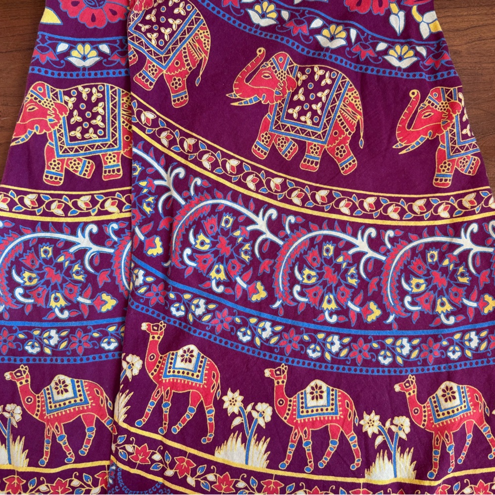 Darn Good Yarn 100% Cotton Boho Wrap Midi Skirt – Elephant and Camel Print - Picture 8 of 9